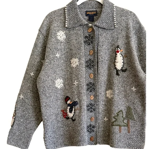 WOOLRICH Vintage Cottagecore Grannycore Snowflake Snowman Christmas Sweater XL - Picture 5 of 10